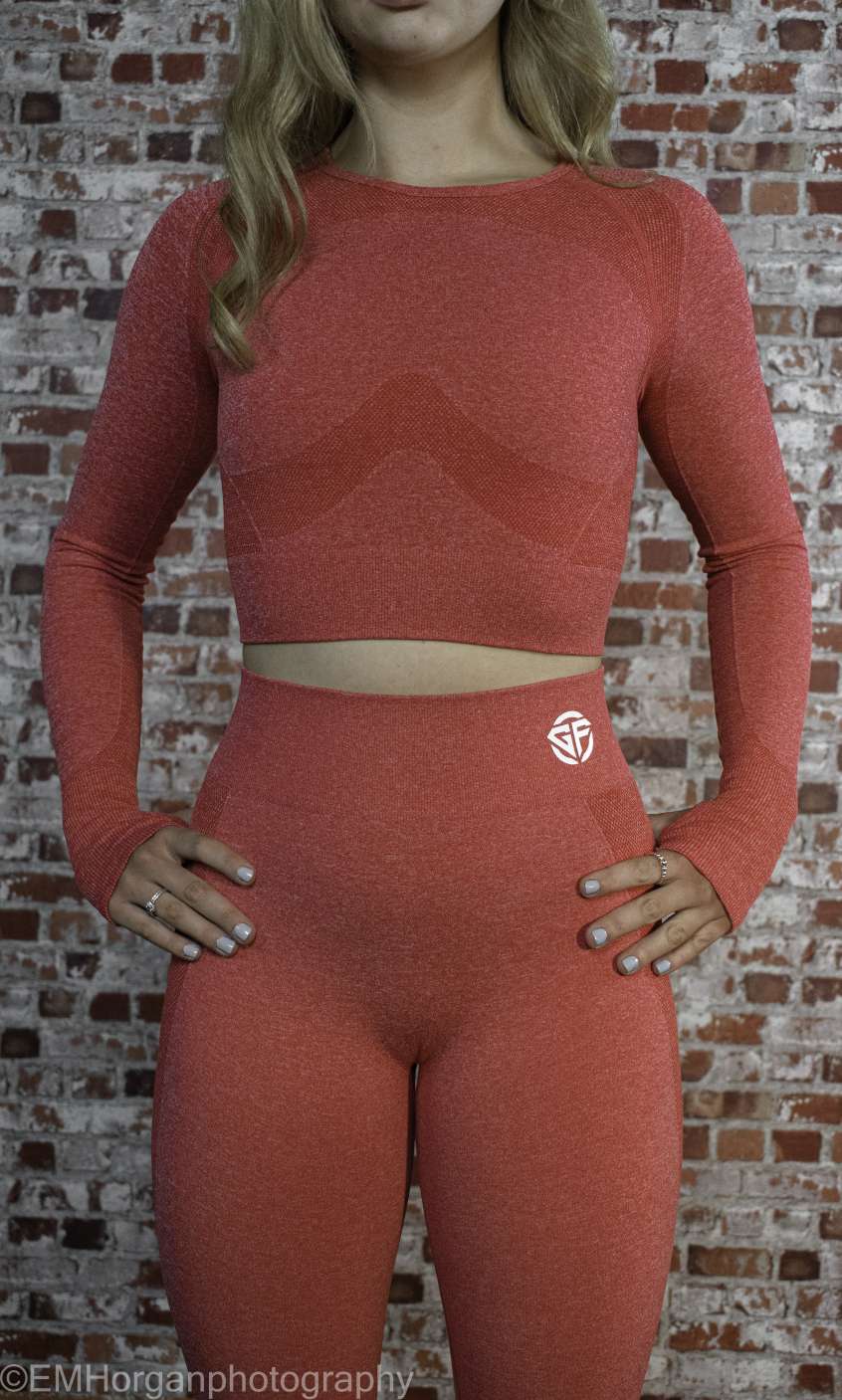 G-Fit Majestic long sleeve fitness top with leggings in Red